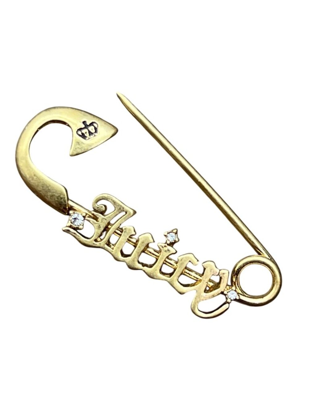 VINTAGE JUICY COUTURE Royal Safety Pin Rhinestones Bag Charm Gold Tone EUC
